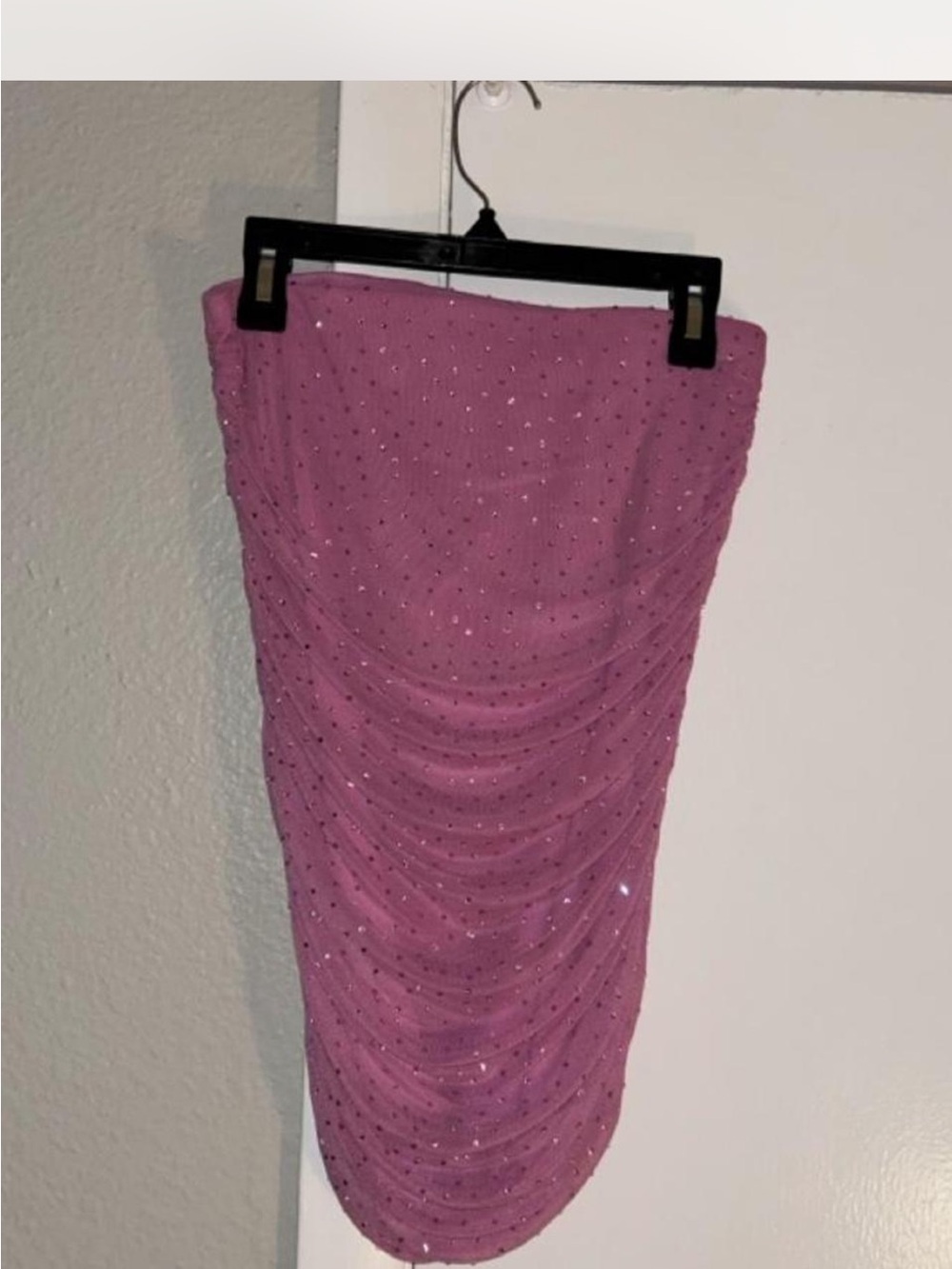AFRM Pink Rhinestone Mesh Ruched Skirt